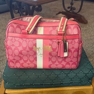Coach Pink and White Signature Satchel